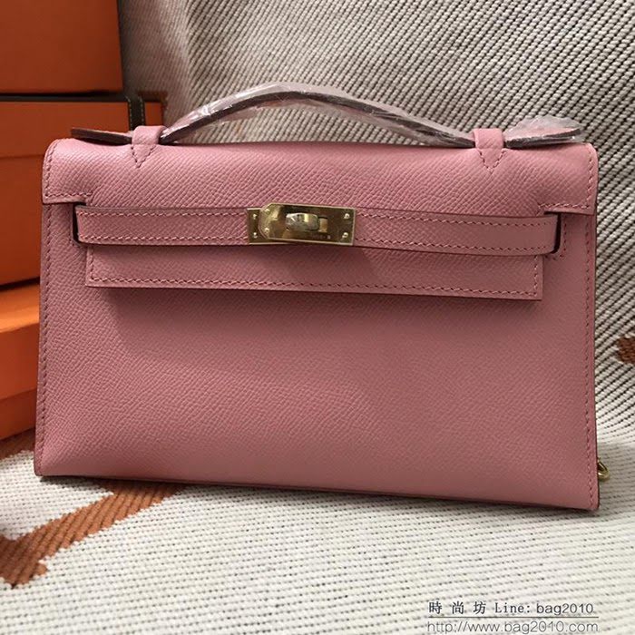 HERMES愛馬仕 凱莉包 mini kelly一代 粉色epsom皮 夏天首選手包款 可手提肩背  Ama1324